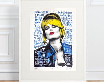 A3 Patsy Ab-Fab - Limited Edition, Punk, Retro, Hand Printed, Silkscreen, Screen Print, Art Print, signed and numbered.