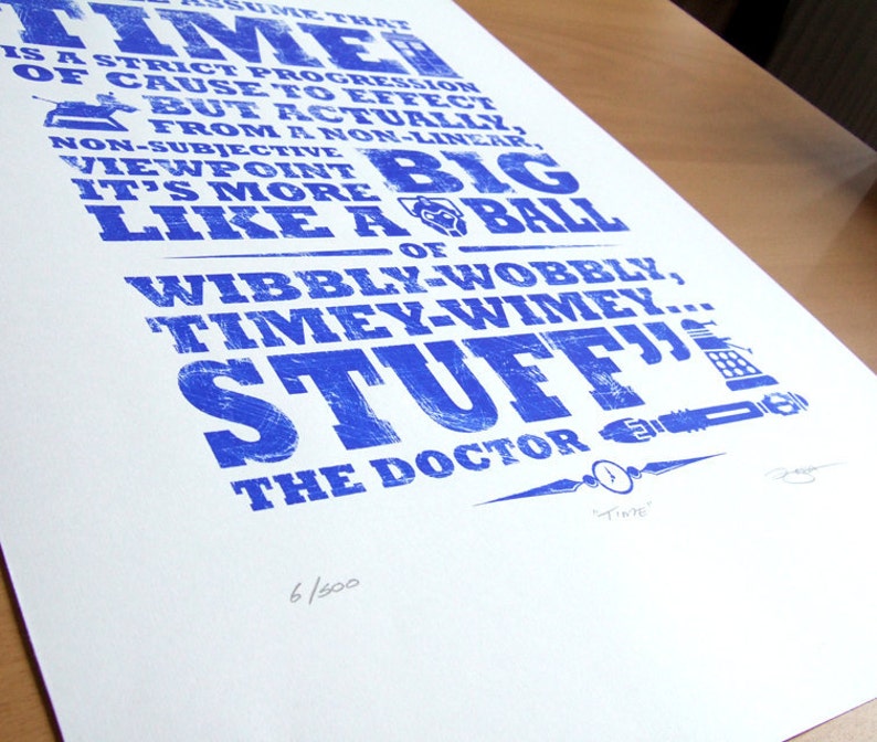 Dr Who Time Hand Pulled Limited Edition Screen Print image 3