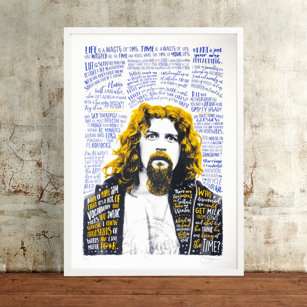 Billy Connolly Limited Edition, Hand Printed, Silkscreen, Screen Print, Illustration, Art Print, signed and numbered.