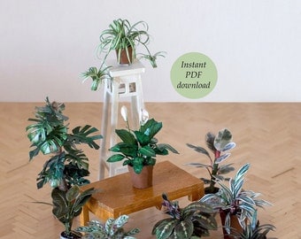 Plantes d'intérieur miniatures II - pour maison de poupée à l'échelle 1:12 (et plus) - 11 différentes - PDF imprimable à télécharger