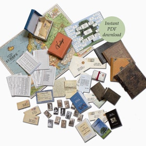 Miniature Genealogy Kit - Scale 1.12 - for Doll house -  Photo albums, Family Bible and much more... - PDF instant download