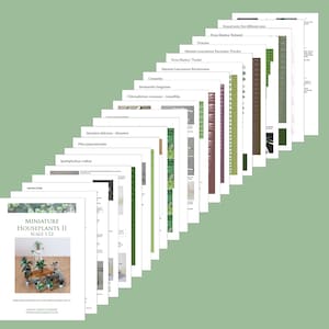 Pages of a PDF containing ten different miniature paper plants. Tutorial and templates.