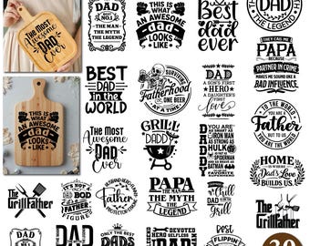 Father’s Day Laser Engraving SVG Bundle, Dad Quotes SVG, Father’s Day Cutting Boards Designs, Best Dad Ever, papa the Legend Bundle SVG.