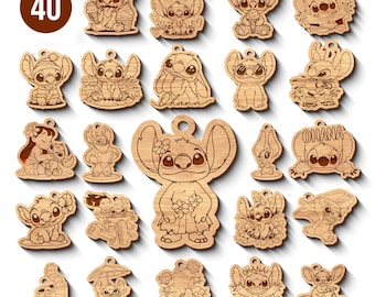 Stitch And Lilo Keychain Laser Cut SVG File, Lilo and Stitch SVG Bundle, Cute Toy Keychain SVG Laser Cut File, Lilo Stitch Laser Cut File