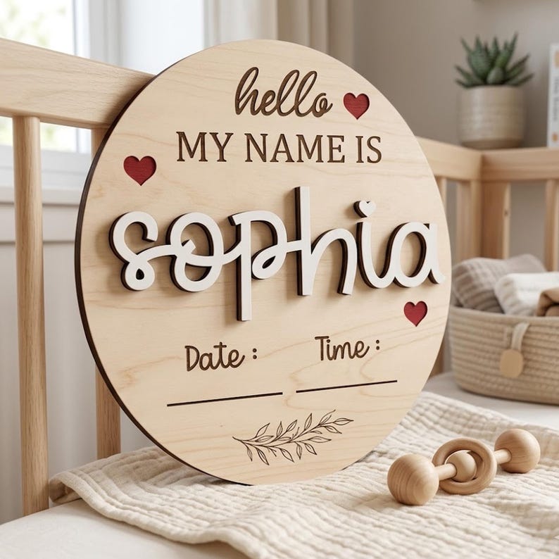 Baby Birth Announcement Sign SVG Bundle, Newborn Name Plaque Laser Cut ...