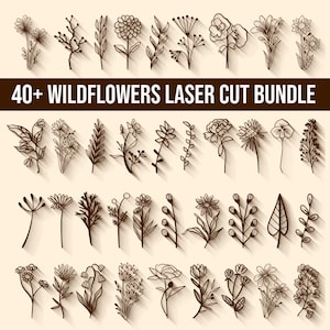 Vildblomma laserskuren SVG-paket, blommig linjekonst SVG, botanisk linjekonst, minimalistisk blom-svg, blomdekor-svg, blommig väggkonst-paket svg