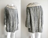 50s 60s Gray Persian Lamb Coat with Grey Mink Collar Fur Trim Satin Lining- M