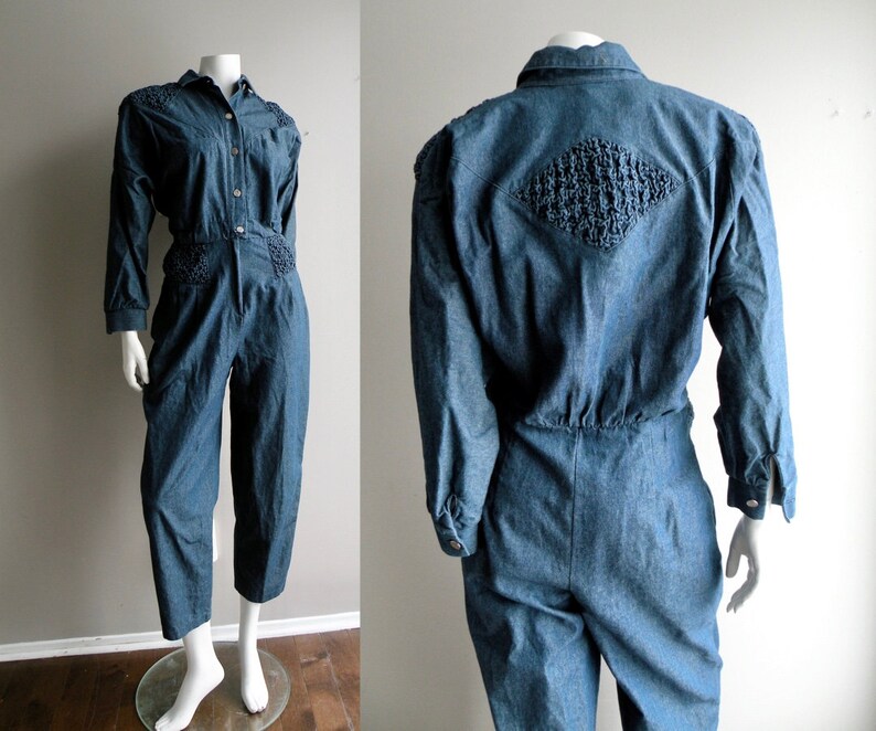 80s Denim Jumpsuit L
