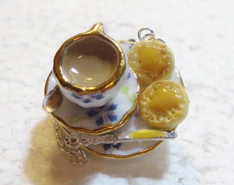 Tea And Crumpets Pendant.  Polymer clay