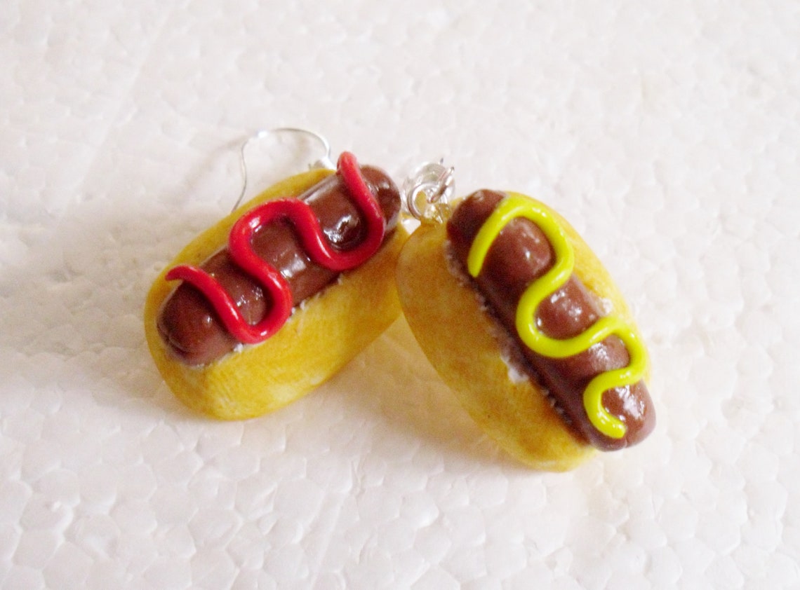Hotdog Earrings. Polymer Clay. Etsy UK