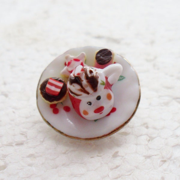 Hot Chocolate And Cookies Brooch. Polymer Clay.