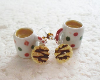 Mug Of Tea And Biscuit Earrings. Polymer clay.