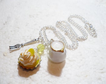 Lemon Meringue Pie and Cream Pendant.  Polymer Clay.