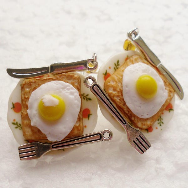 Fried eggs on toast Earrings. Polymer clay.