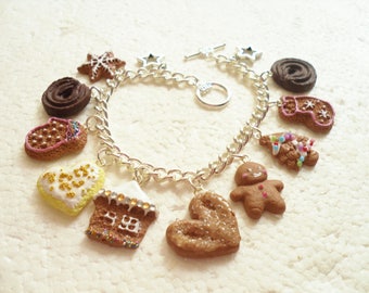 Gingerbread Charm Bracelet.  Polymer clay.