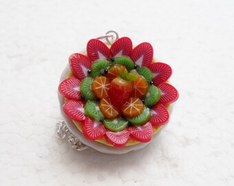 Fruit Tart Pendant.  Polymer Clay.