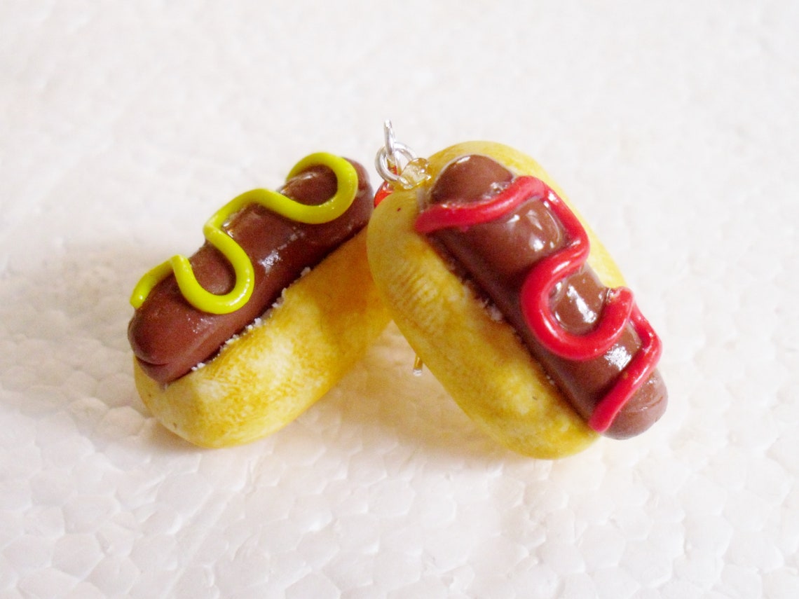 Hotdog Earrings. Polymer Clay. Etsy UK