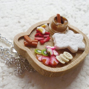 Bamboo Toddler Snack Plate Pendant. Polymer Clay.
