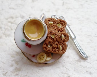 Tea and Banana Bread Pendant. Polymer Clay.