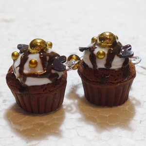 Chocolate Cupcake Earrings. Polymer Clay.