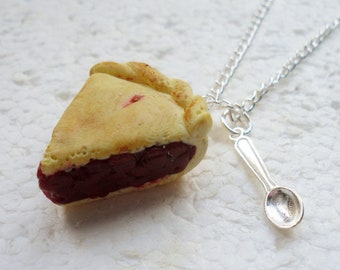 Slice Of Cherry Pie Pendant.  Polymer clay