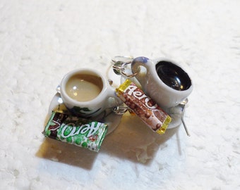 Tea, Coffee And Chocolate Earrings. Polymer clay.