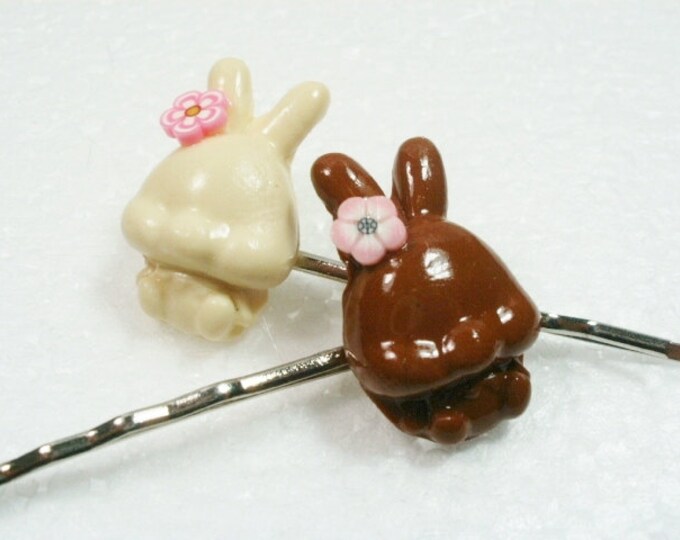Chocolate Bunny Hair Grips Bobby Pins. Polymer Clay. Etsy