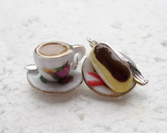 Tea And Chocolate Eclair Earrings. Polymer Clay.