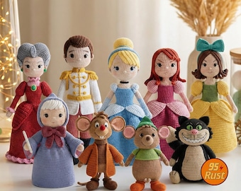 Cinderella Crochet Doll, Charming Couple Amigurumi, Handmade Princess Toy
