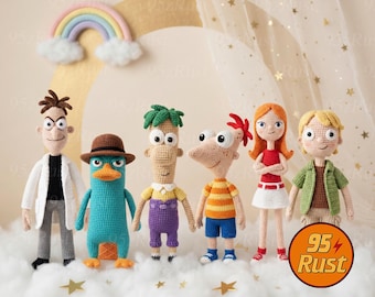 Phineas & Ferb Crochet Doll Set, Perry the Platypus Amigurumi, Disney Plush, Unique Handmade Gift