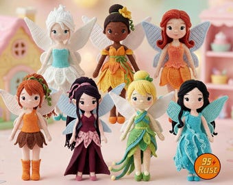Crochet Fairy Doll Set, Handmade Amigurumi Tinker Bell & Friends, Periwinkle Plush Figures, Baby Fairies Toy