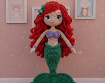 Handmade Ariel Mermaid Crochet Doll, Amigurumi Princess, Little Mermaid Lover Gift