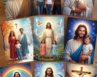 Retrato cristiano personalizado / Descarga digital / Dibujo de Jesús / Arte familiar personalizado / Regalo de cumpleaños