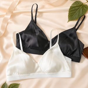 Beha van 100% moerbeizijde, draadloze nachtlingerie (wit, grijs) afbeelding 1