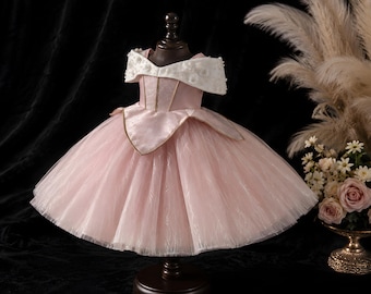 Sleeping Beauty Inspired Princess Dress, Off-Shoulder Tulle Ball Gown, Flower Girl Costume