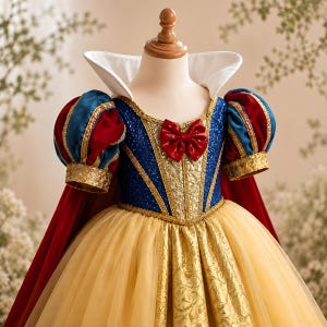 Fast 3-5 Day Delivery - Girls Snow White Princess Dress with Red Cape & Headband, Toddler Halloween Costume Ball Gown, Fast US Shippin image 2