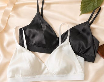 100% Mulberry Silk Bra — Soft Smooth Lightweight Comfort Lingerie — Womens