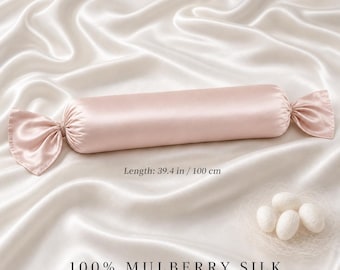 100% Mulberry Silk Bolster Pillow, Long Cylindrical Neck Support Bedding