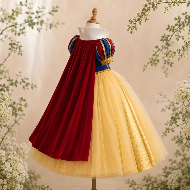 Fast 3-5 Day Delivery - Girls Snow White Princess Dress with Red Cape & Headband, Toddler Halloween Costume Ball Gown, Fast US Shippin image 5