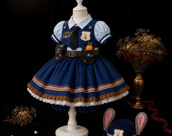 Bunny Police Officer Costume for Girls, 5-Piece Rabbit Cop Dress Set (Made to Order)