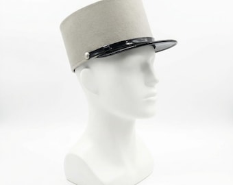 Handmade Khaki & White Kepi Hat – Vintage Military Costume Cap for Cosplay, Parade, Theater  Reenactment