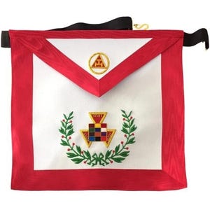 Delantal masónico del Gran Arco Real, Sumo Sacerdote Pasado (PHP), bordado a mano en oro rojo, terciopelo rojo, insignias de compañerismo del Rito de York.