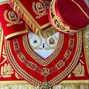 Royal Arch PHP Grand Past High Priest Apron & Chain Collar Set, Gold Bullion Hand Embroidered Masonic Regalia