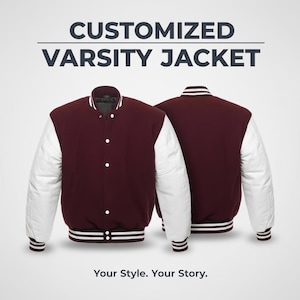 Kastanienbraune Wolle Varsity Jacke für Männer - Echte Leder Ärmel Letterman, Retro College Bomberjacke