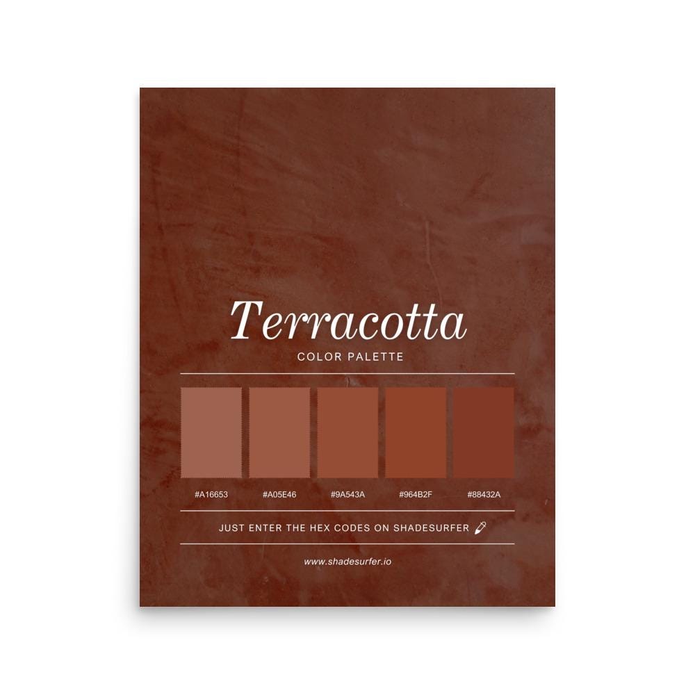 Terracota Code Color Terracotta Color Palette Poster, Hex Codes Design, Colorful Art Print ...