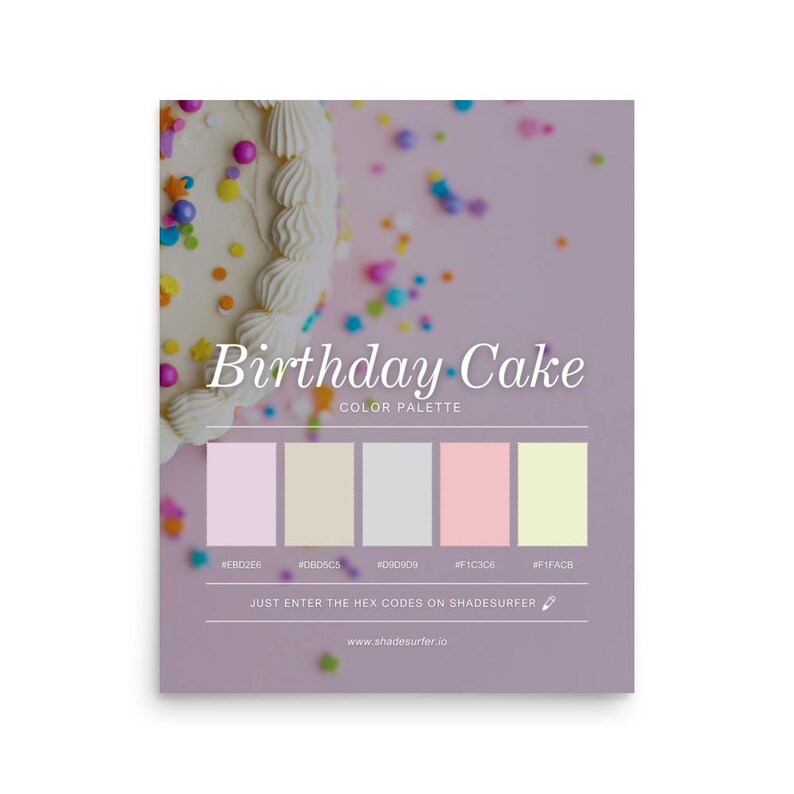 Cake Colour Code Birthday Cake Color Palette Poster, Hex Codes Design, Colorful Wall Art ...