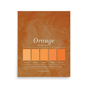 Orange Color Palette Poster, Hex Codes Design, Colorful Art Print