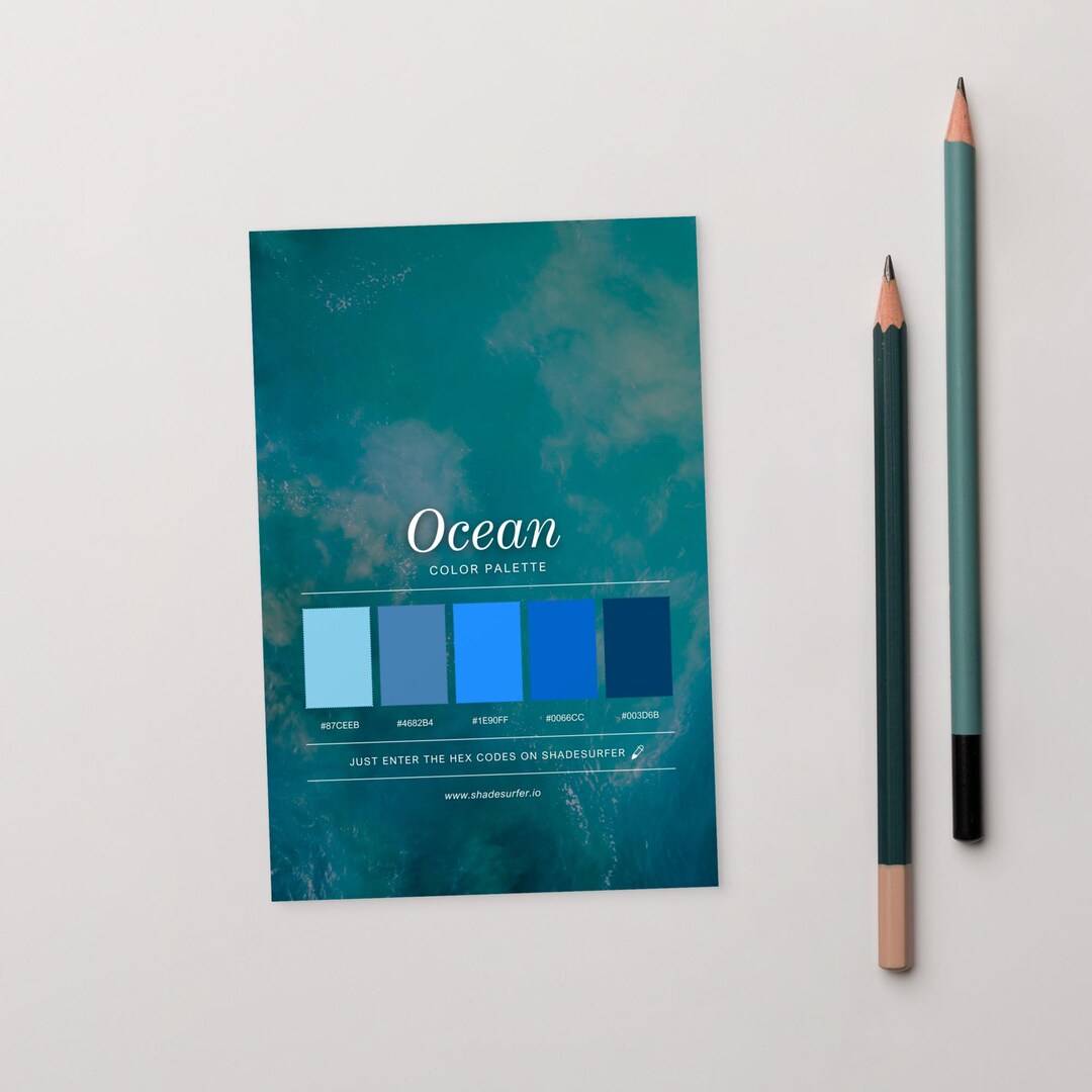 Ocean Depth Color Code Ocean Color Palette Postcard, Swatch Reference Card, Hex Codes Design ...