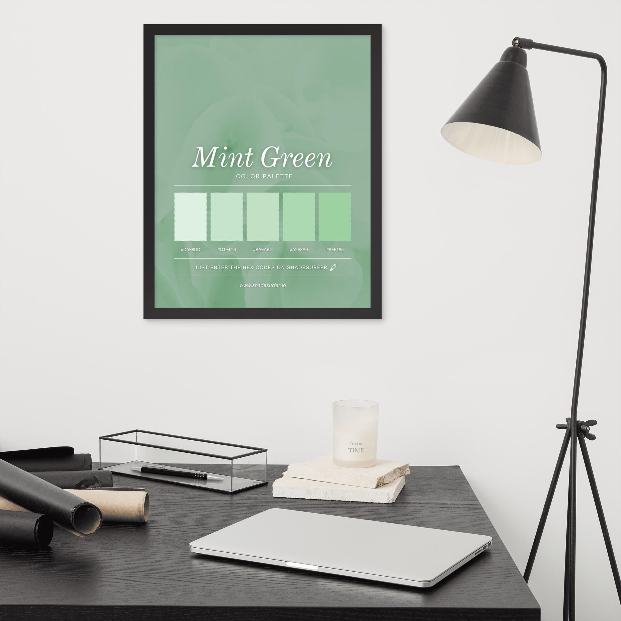 Mint Green Color Palette Framed Art Print, Hex Codes Design (16