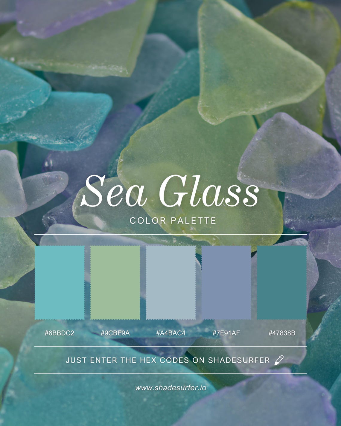 Sea Glass Color Palette Poster, Hex Codes Design, Coastal Wall Art ...
